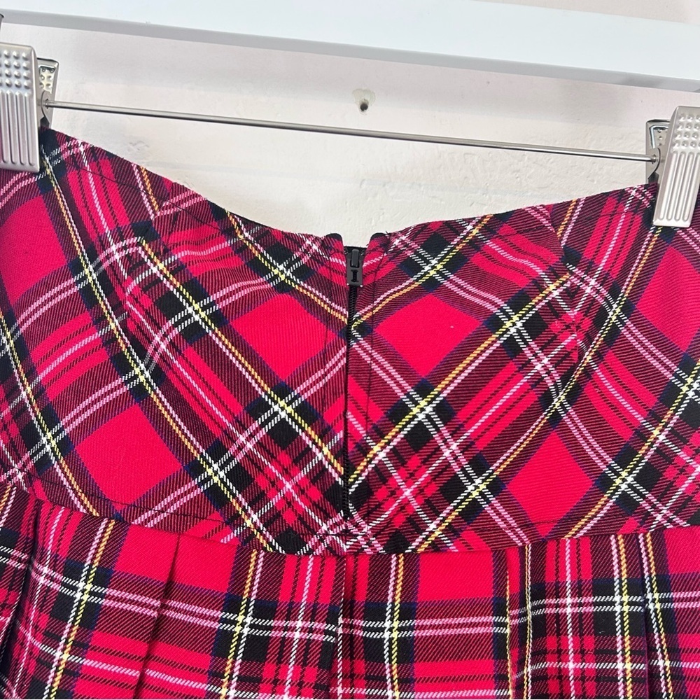 Royal Bones Y2K 90s Mini Pleated Red Tartan Plaid Skirt L Academia Punk Goth - Picture 7 of 14